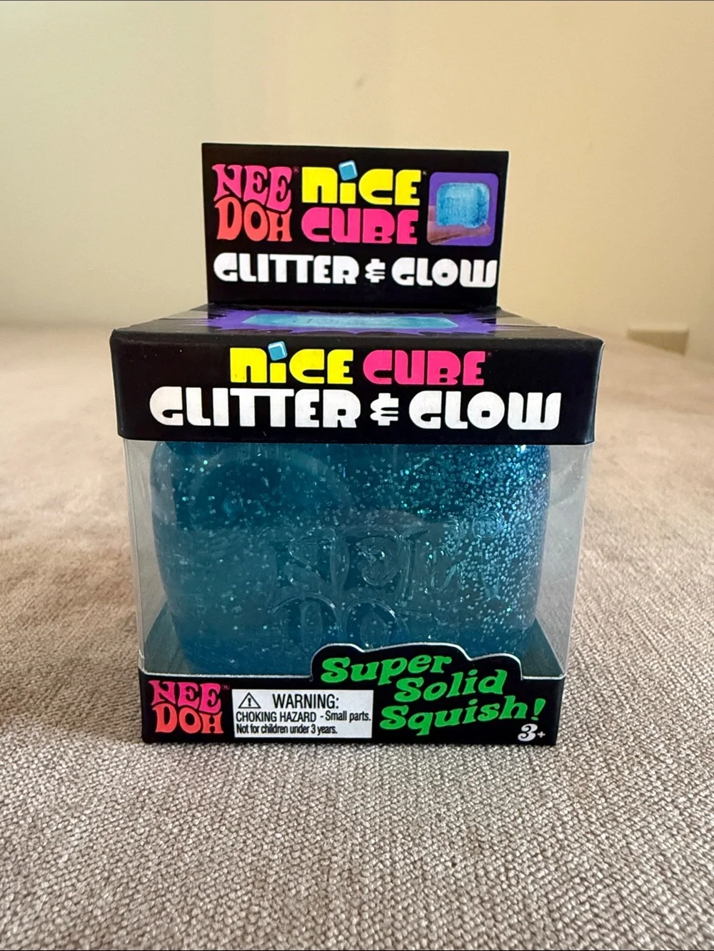 NeeDoh Nice Cube Glitter and Glow Super Solid Squish! - Blue | New
